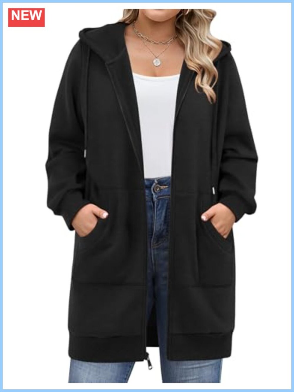 Plus Size Fleece Zip Up Hoodie Long Sleeve Sweatshirt with Pockets